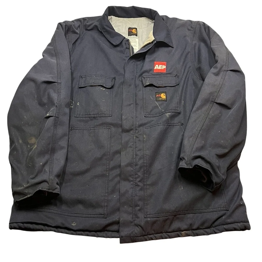 Carhartt FR Flame Resistant Men's 2XL Canvas Blue Work Coat Jacket Quilted Lined